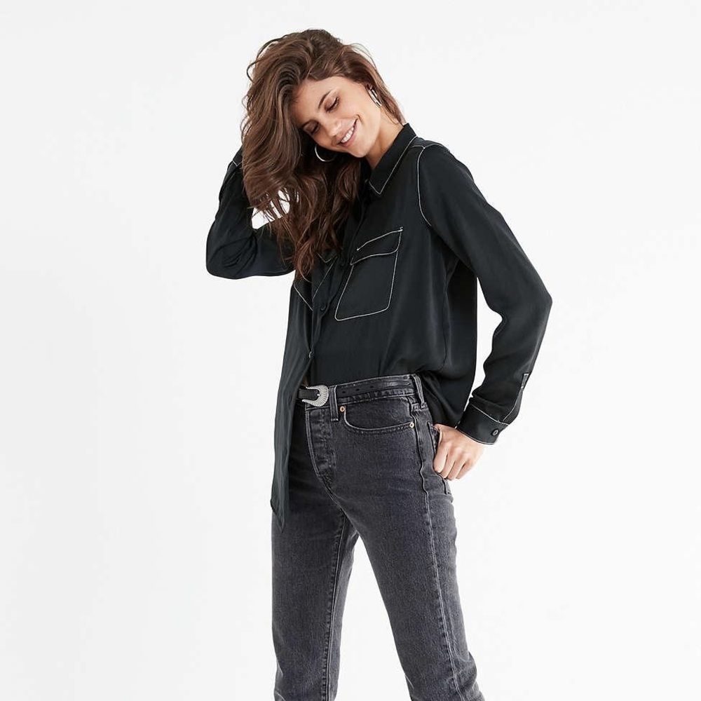 UO Contrast Stitch Button-Down Top